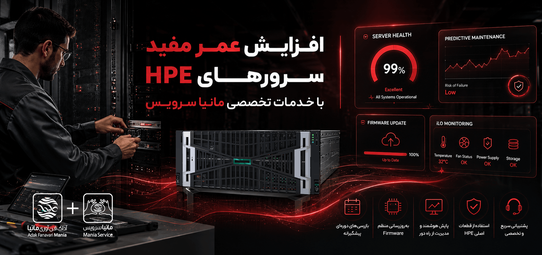 افزایش عمر سرورهای HPE با خدمات تخصصی مانیا سرویس | راهکارهای نگهداری و پشتیبانی