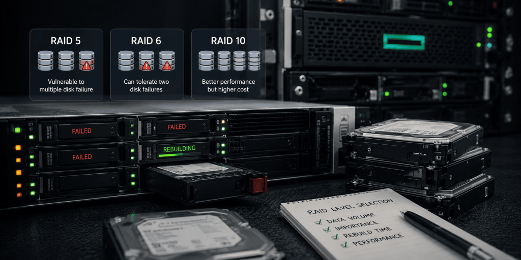 مشکلات پیچیده RAID سطح بالا (RAID 5، 6، 10)