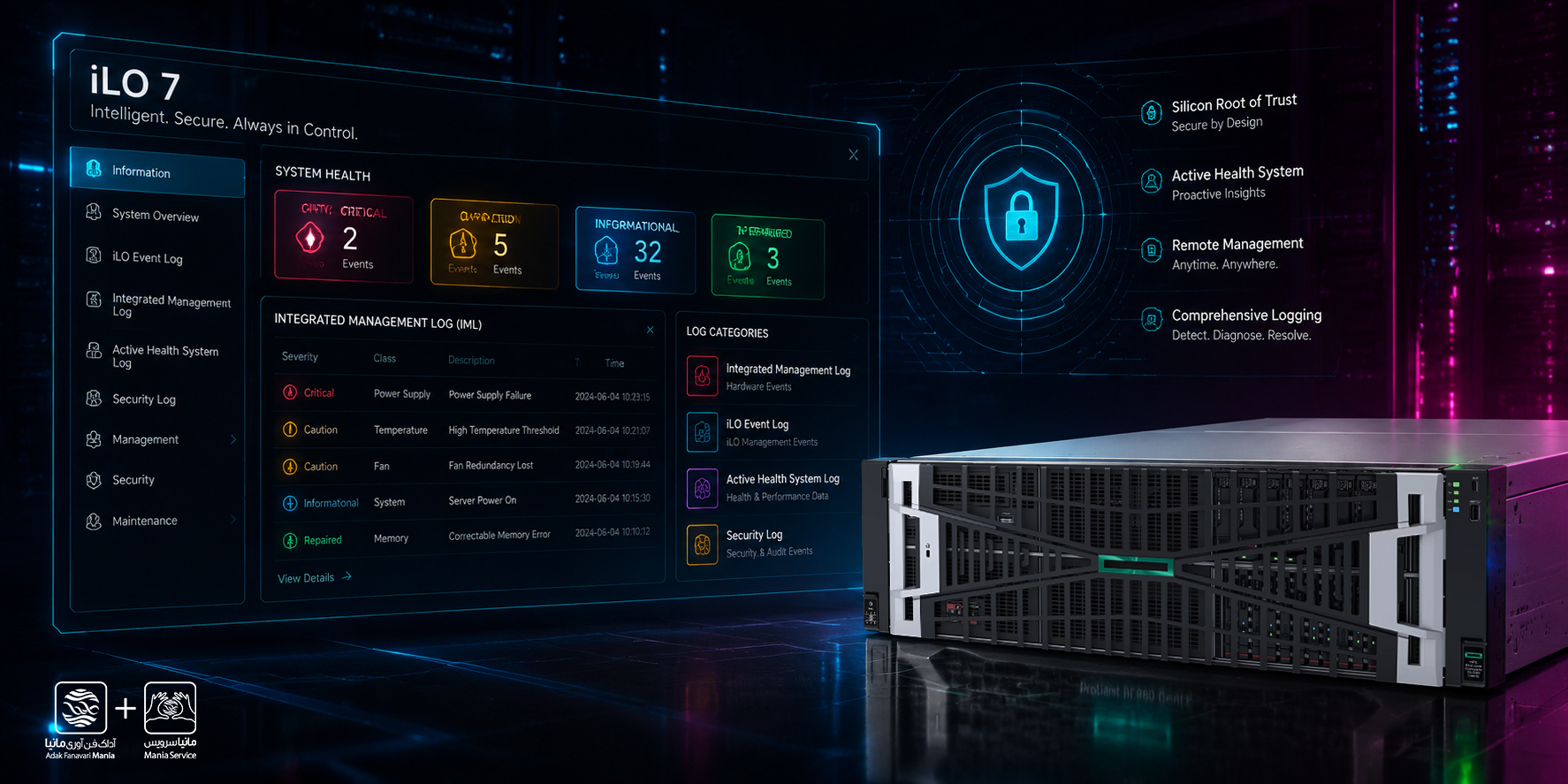 بررسی انواع لاگهای خطا در سرورهای HPE ProLiant DL580 Gen12 از طریق iLO