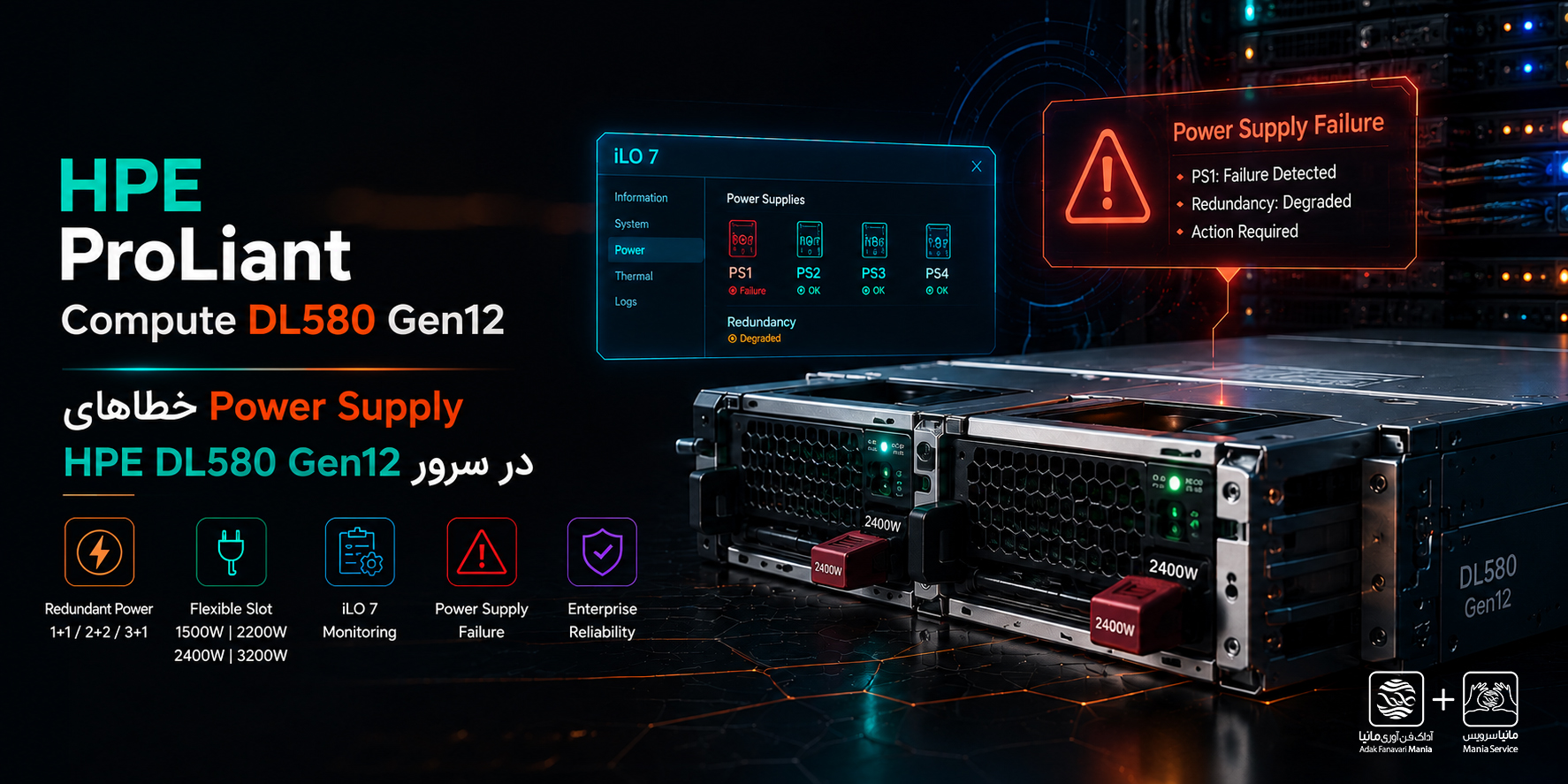 خطاهای Power Supply در سرور HPE ProLiant Compute DL580 Gen12
